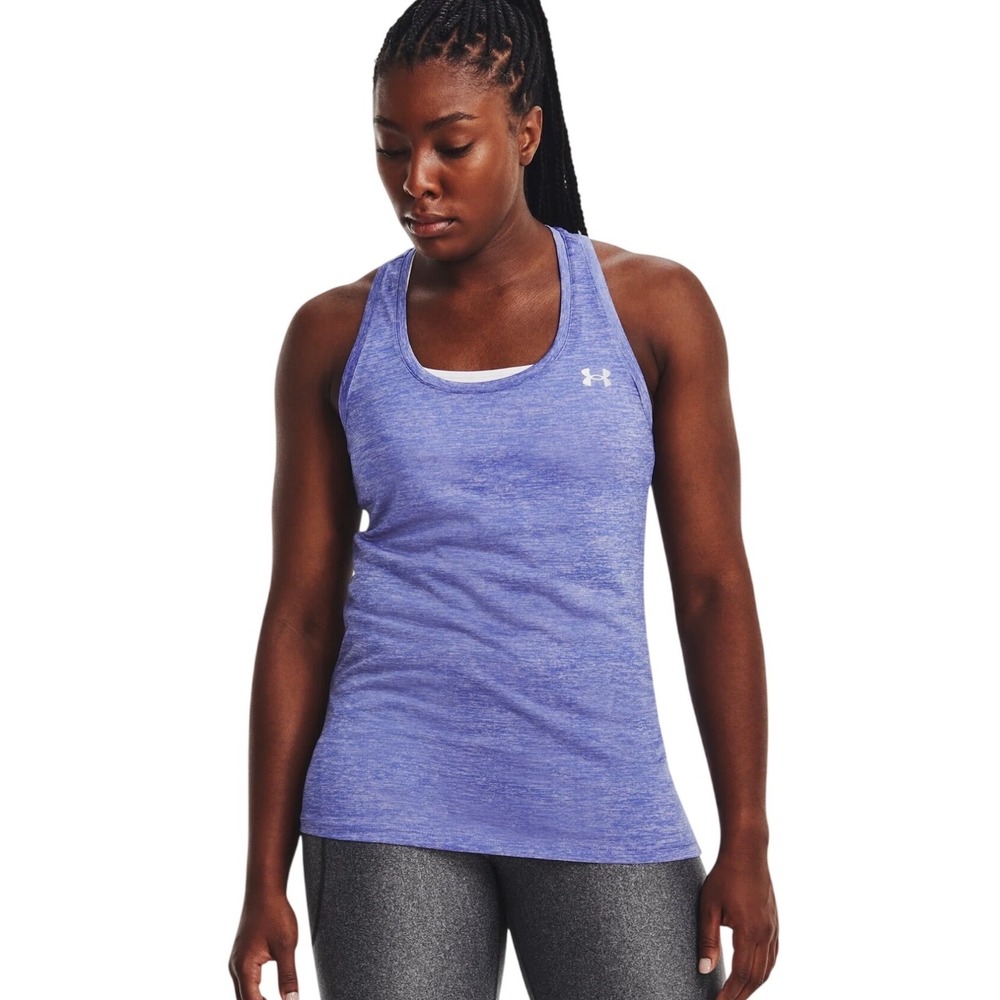 Underā Armour Womens HeatGear Purple Heather Racerback Tank Top Loose Fit Large